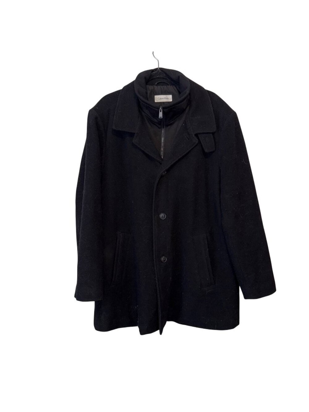 Calvin Klein Mens Black Wool Blend Coat With Quilted Lining Size 46R